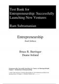 Test Bank For Entrepreneurship Successfully Launching New Ventures, 6th Edition by Bruce R. Barringer, R Duane Ireland Chapter 1-15