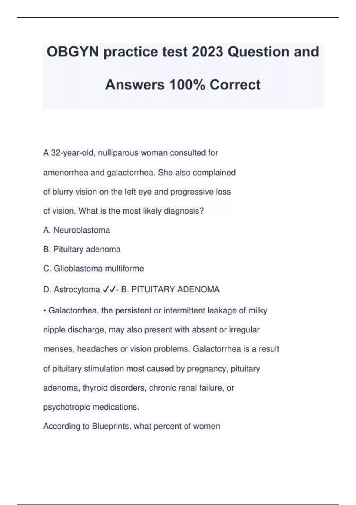 OBGYN practice test 2023 Question and Answers 100% Correct - OBGYN ...