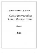 CJ 215 CRIMINAL JUSTICE (CRISIS INERVENTION) LATEST REVIEW FINAL EXAM Q & A 2024