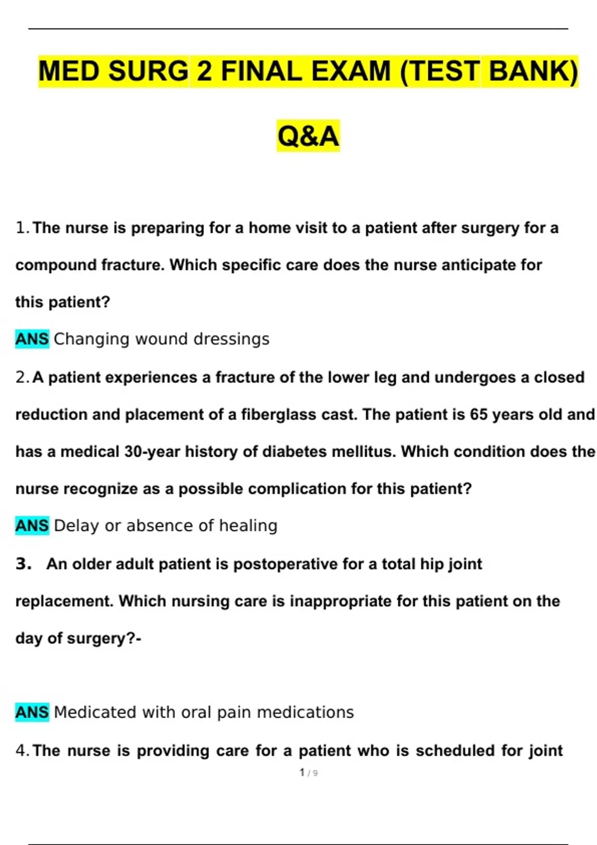 Med Surg 2 Final Exam Test Bank 2024 Questions with 100% Correct ...