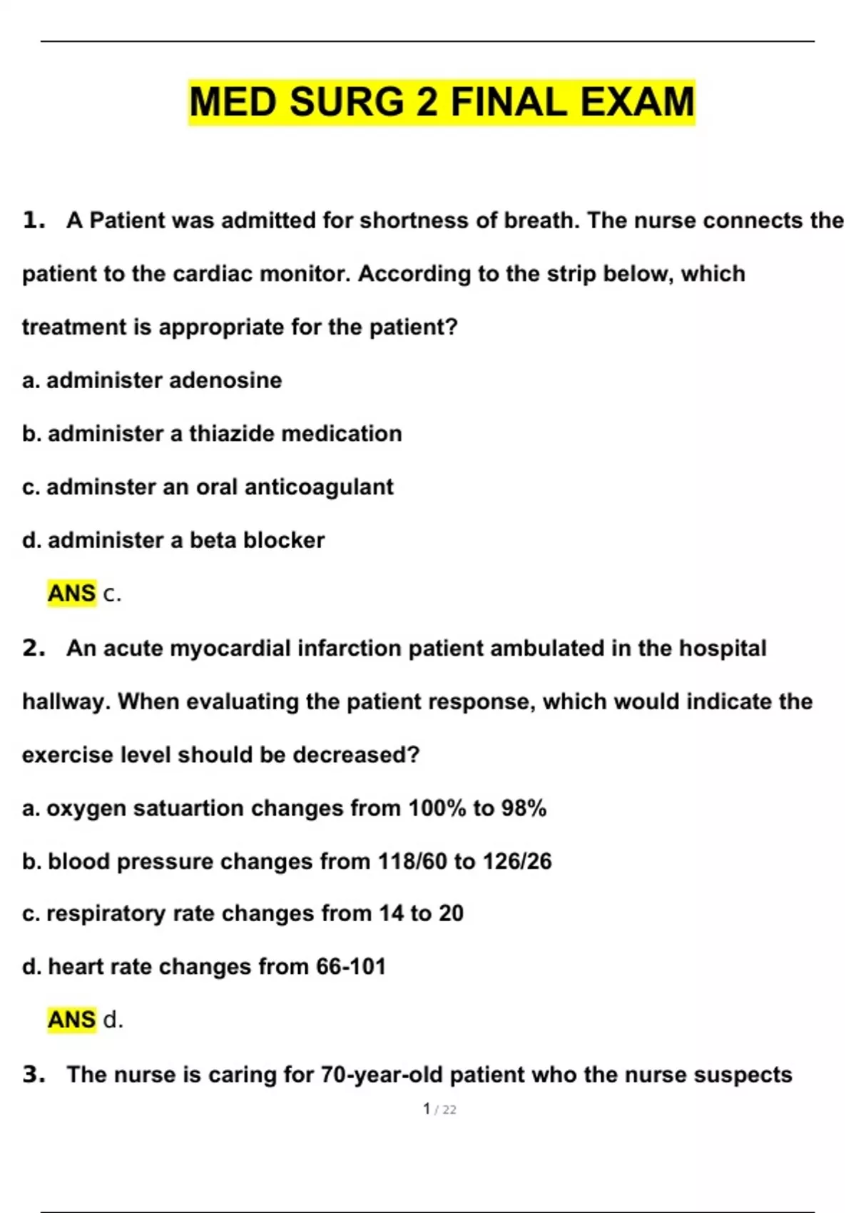 Med Surg 2 Final Exam 2024 Questions with 100% Correct Answers ...