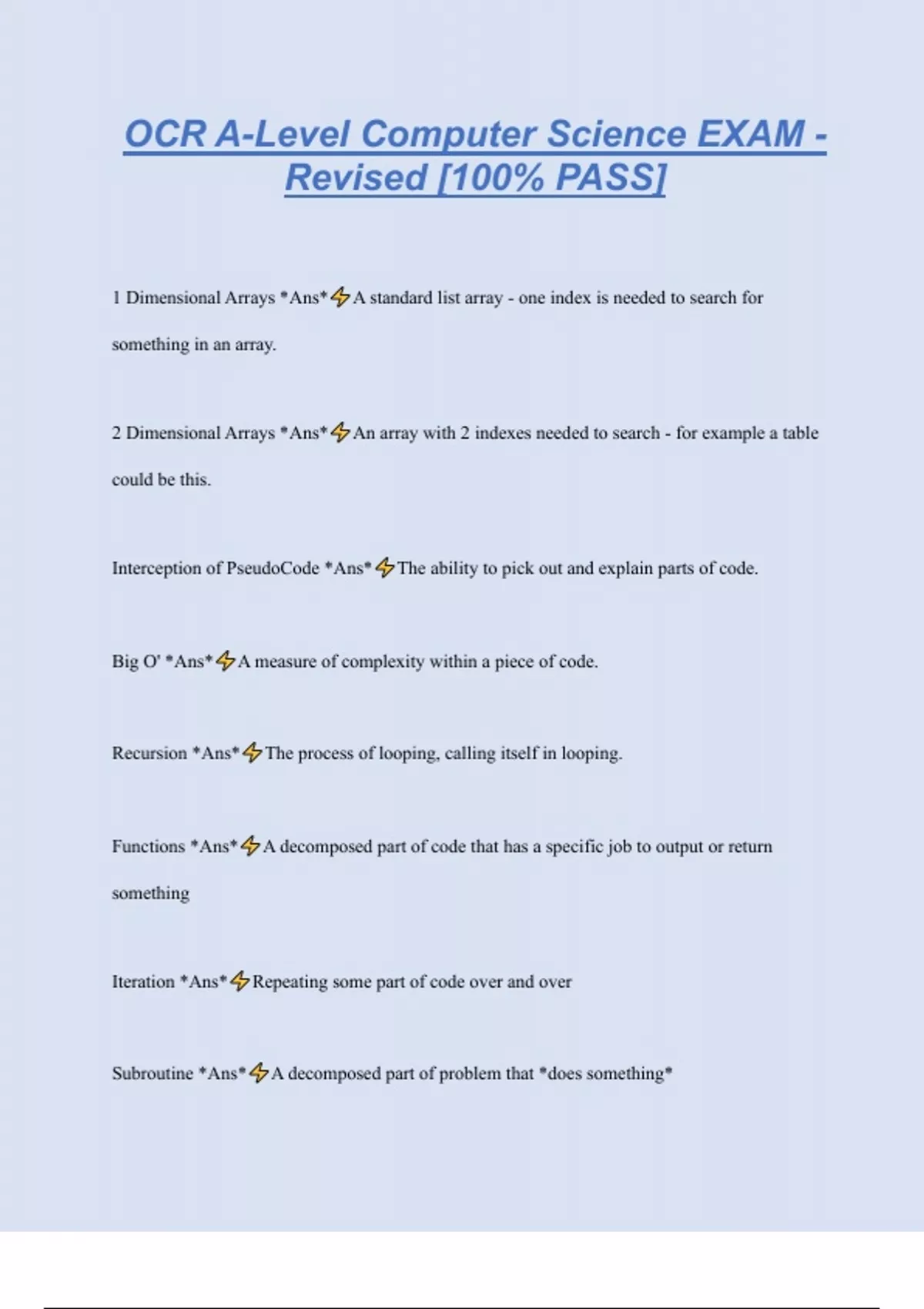 OCR A-Level Computer Science EXAM - Revised [100% PASS] - Graduation in ...