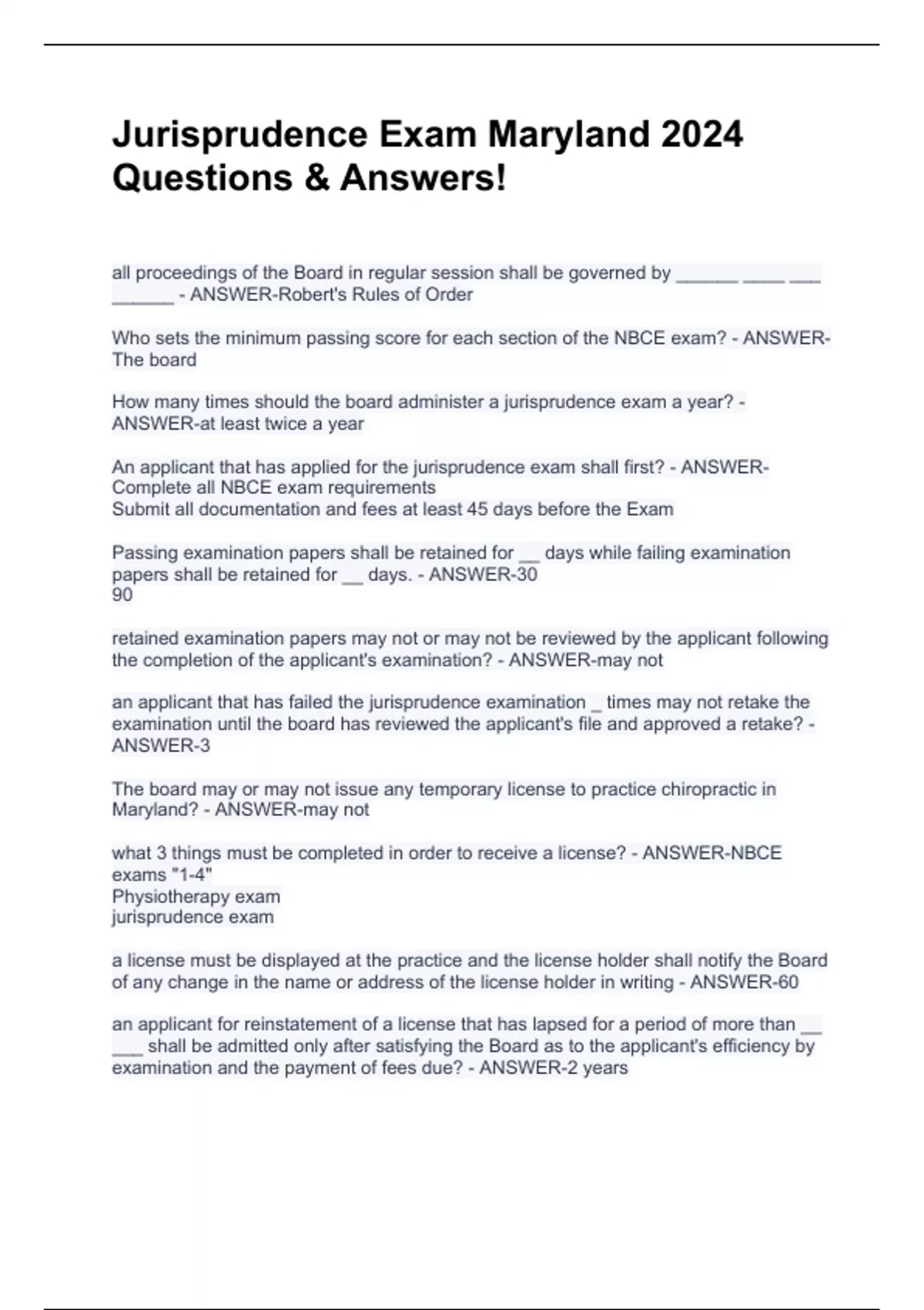 Maryland Psychology Jurisprudence EXAM PACKAGE) (2024