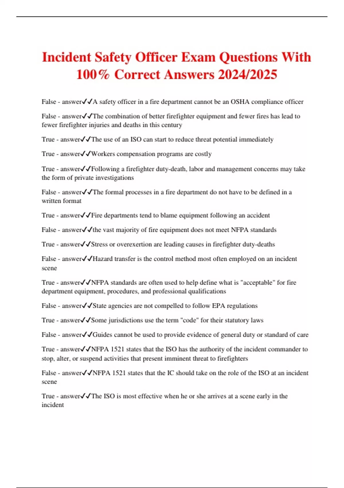 Incident Safety Officer Exam Questions With 100 Correct Answers 2024/