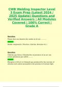 CWB Welding Inspector Level 3 Exam Prep (Latest 2024 / 2025 Update) Questions and Verified Answers | All Modules Covered | 100% Correct | Grade A