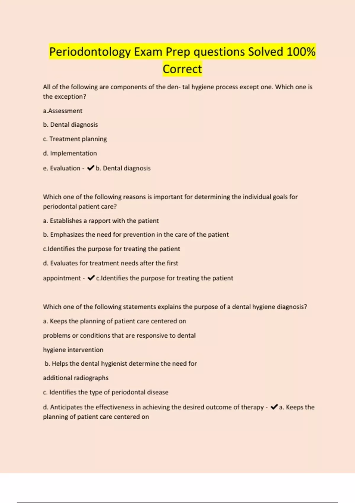 Periodontology Exam Prep questions Solved 100 Correct Periodontology