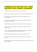 COSMETOLOGY WRITTEN TEST  EXAM 2024 WITH 100% CORRECT ANSWERS