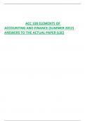 ACC 100 ELEMENTS OF  ACCOUNTING AND FINANCE &lpar;SUMMER 2012&rpar;  ANSWERS TO THE ACTUAL PAPER &lpar;LSE&rpar;