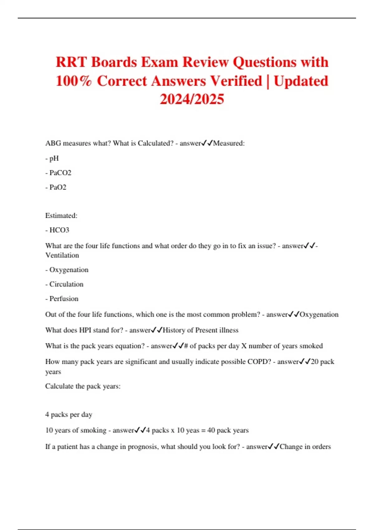 RRT Boards Exam Review Questions with 100% Correct Answers Verified ...