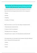 Leadership and Management & Nursing Care Exam with Questions and Correct Answers