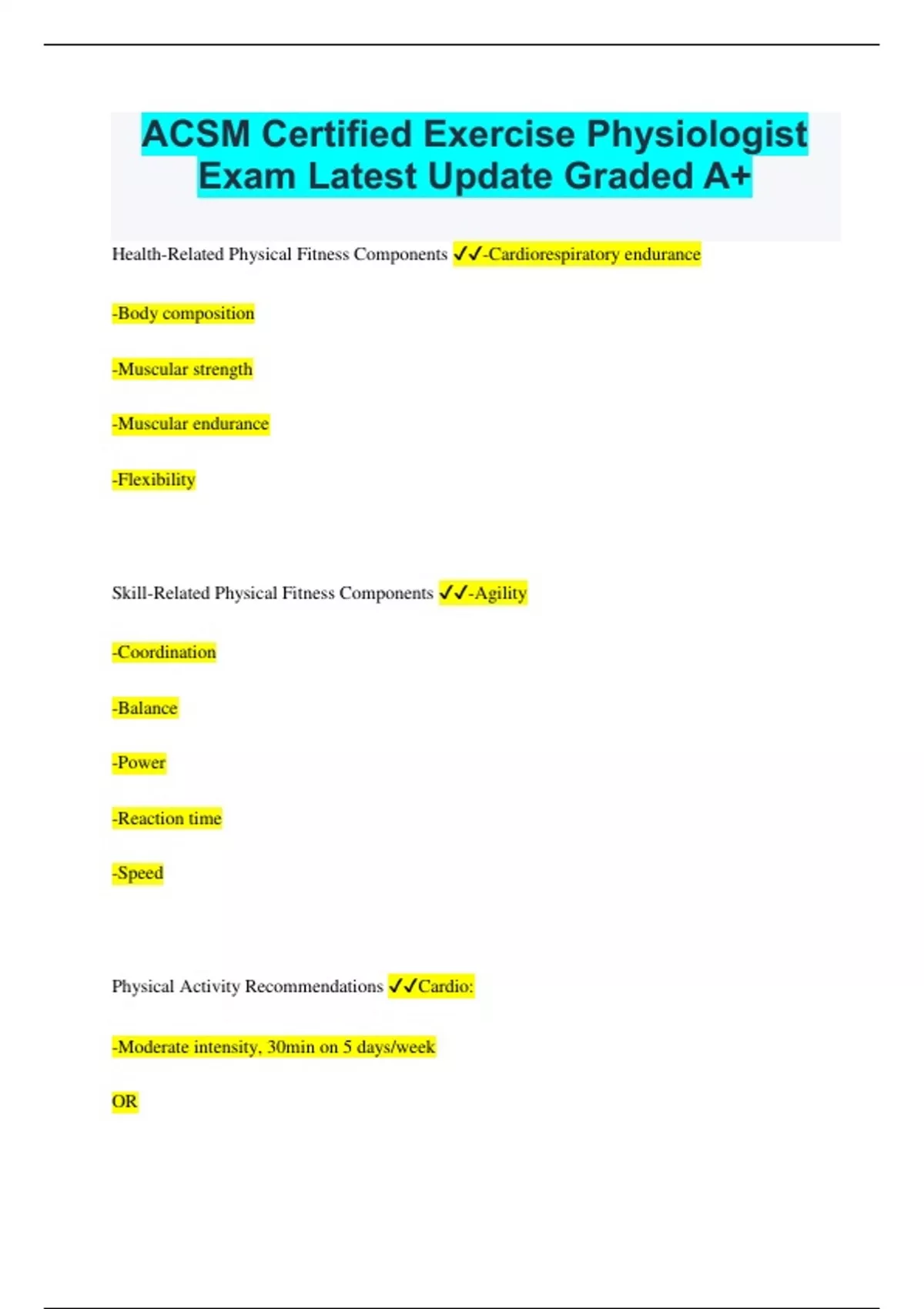 ACSM Certified Exercise Physiologist Exam Latest Update Graded A+