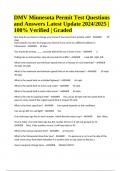 DMV Minnesota Permit Test Questions and Answers Latest Update 2024/2025 | 100% Verified | Graded.