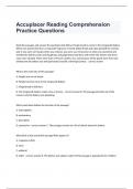 Accuplacer Reading Comprehension Practice Questions and verified  correct answers 2024