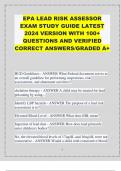 EPA LEAD RISK ASSESSOR EXAM STUDY GUIDE LATEST 2024 VERSION WITH 100+ QUESTIONS AND VERIFIED CORRECT ANSWERS/GRADED A+ 