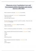 Minnesota civics Constitution Laws and Government policies Questions and concise Answers 2023&sol;2024