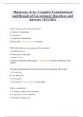 Minnesota civics Complete Constitutional and Branch of Government Questions and Answers 2023&sol;2024