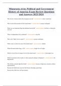Minnesota civics Political and Government History of America Exam Review Questions and Answers 2023&sol;2024