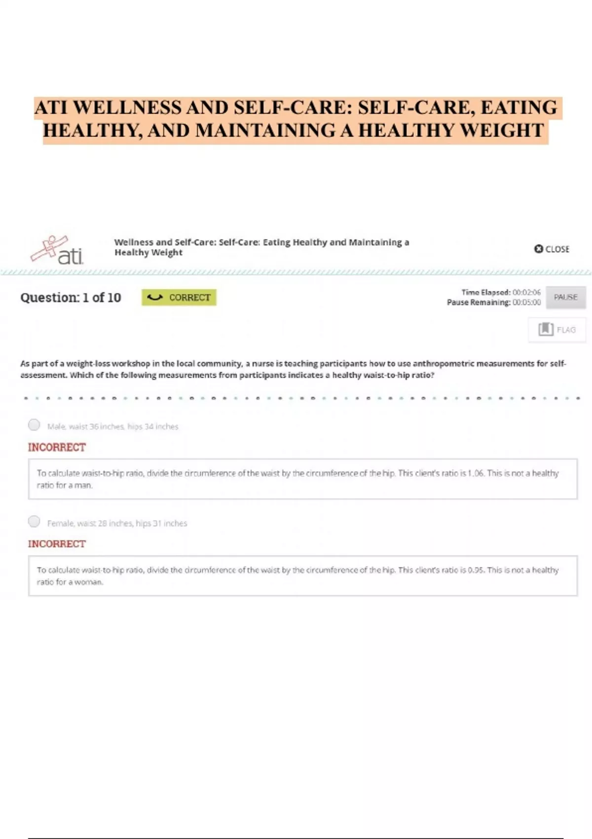 ATI WELLNESS AND SELF-CARE- SELF-CARE, EATING HEALTHY, AND MAINTAINING ...