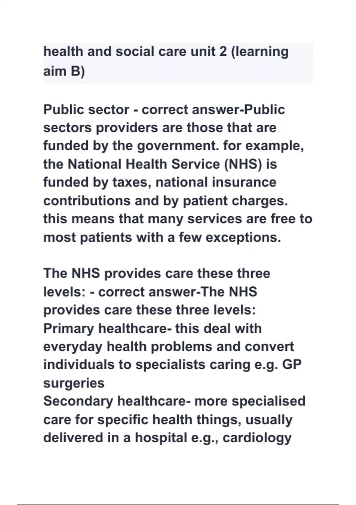 health and social care unit 2 (learning aim B) questions and answers ...