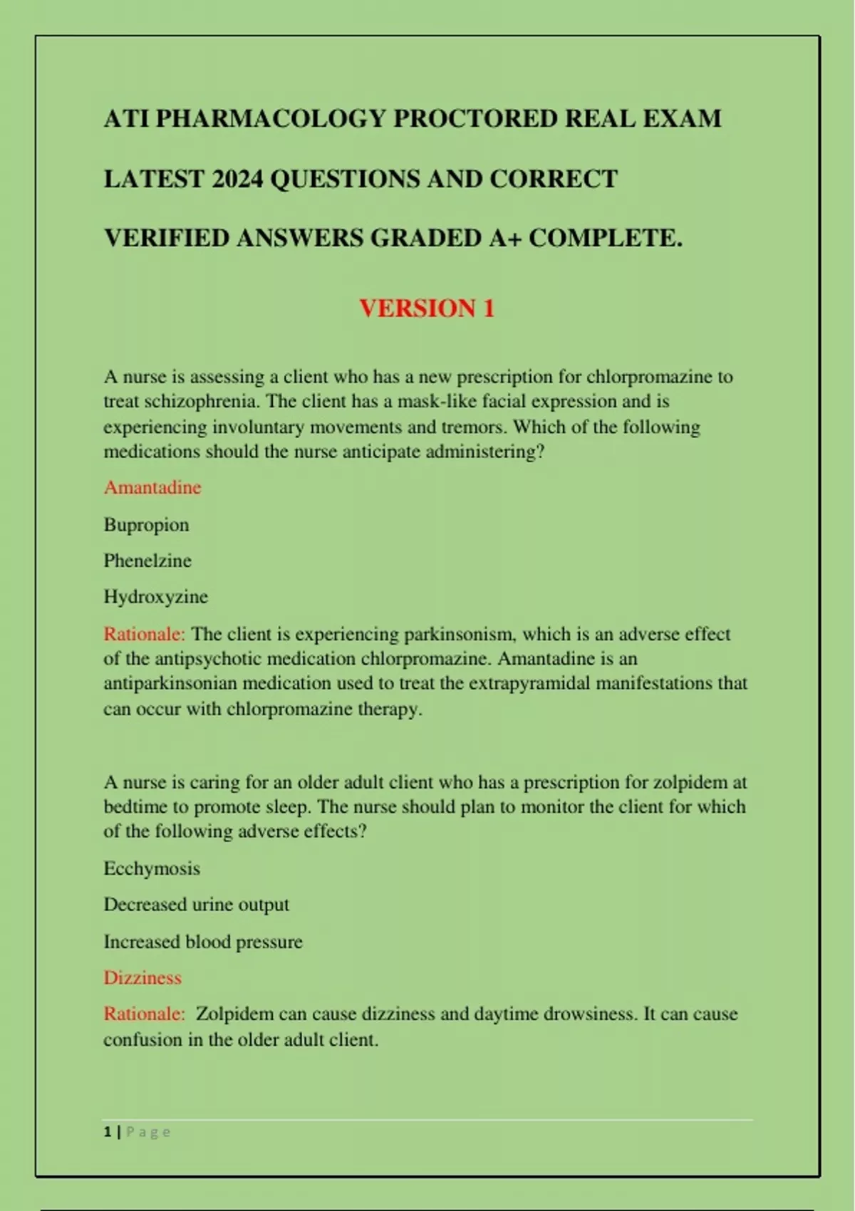 ATI PHARMACOLOGY PROCTORED REAL EXAM LATEST 2024 QUESTIONS AND CORRECT ...