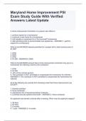 Maryland Home Improvement PSI Exam Study Guide With Verified Answers Latest Update