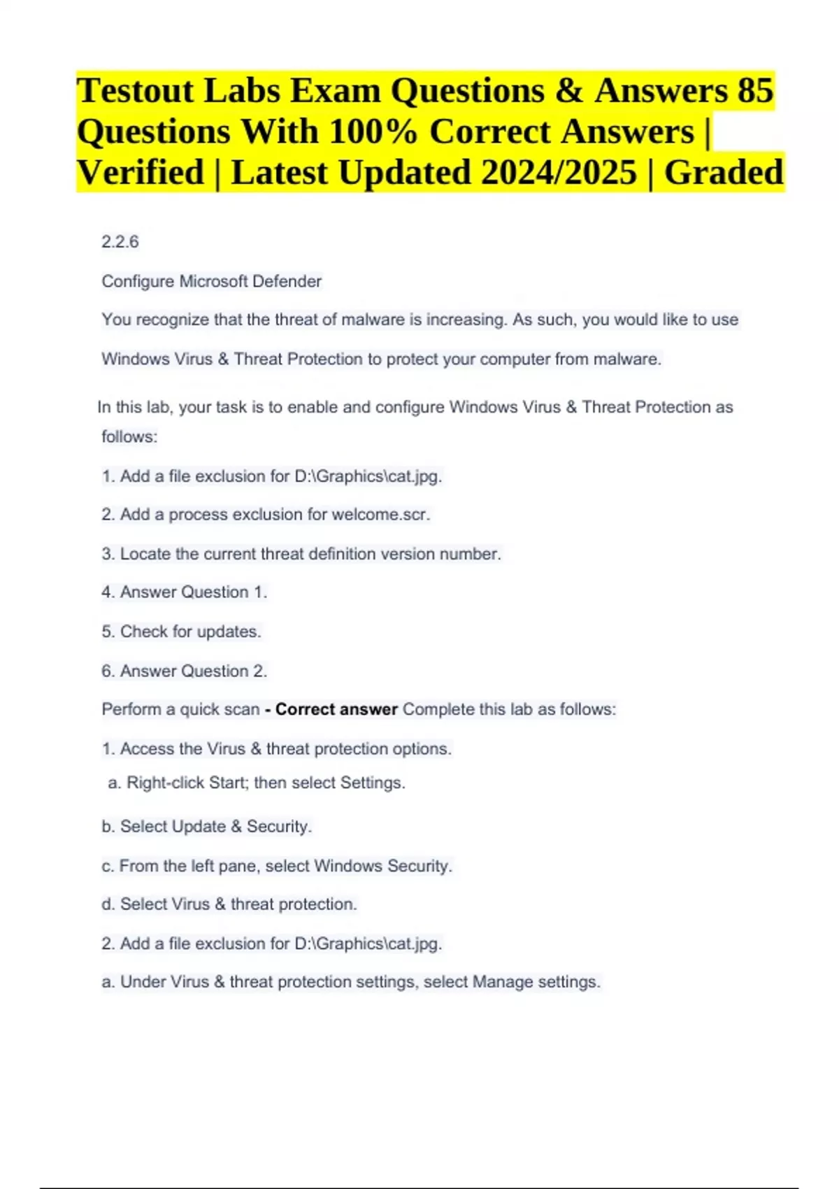 Testout Labs Exam Questions With Answers 100 Correct Answers