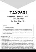 TAX2601 Assignment 3 &lpar;ANSWERS&rpar; Semester 1 2024 - DISTINCTION GUARANTEED