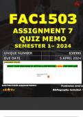 FAC1503 ASSIGNMENT 7 QUIZ MEMO - SEMESTER 1 - 2024 - UNISA - DUE : 5 APRIL 2024 (INCLUDES EXTRA MCQ BOOKLET WITH ANSWERS - DISTINCTION GUARANTEED)
