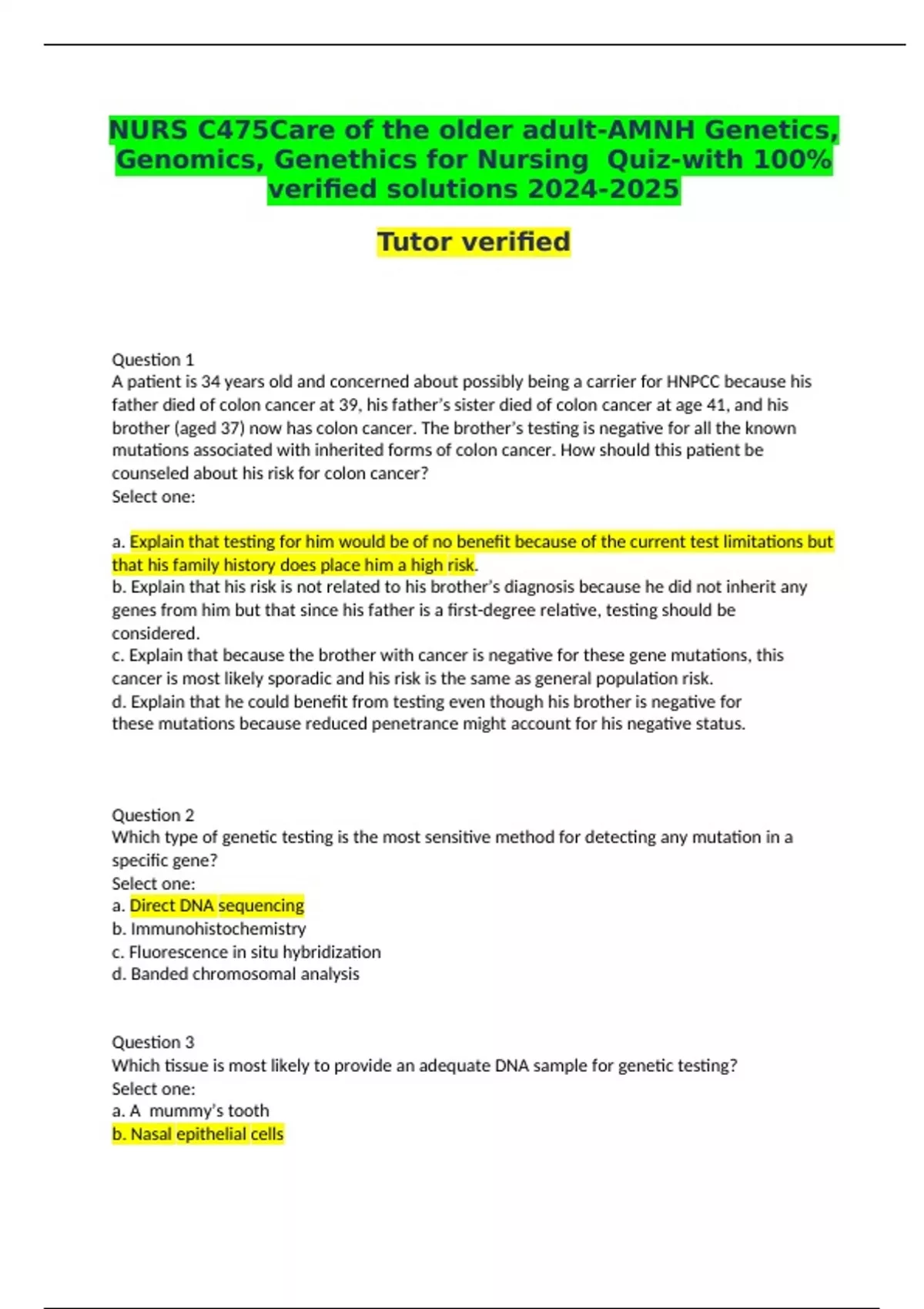 NURS C475Care of the older adult-AMNH Genetics, Genomics, Genethics for ...