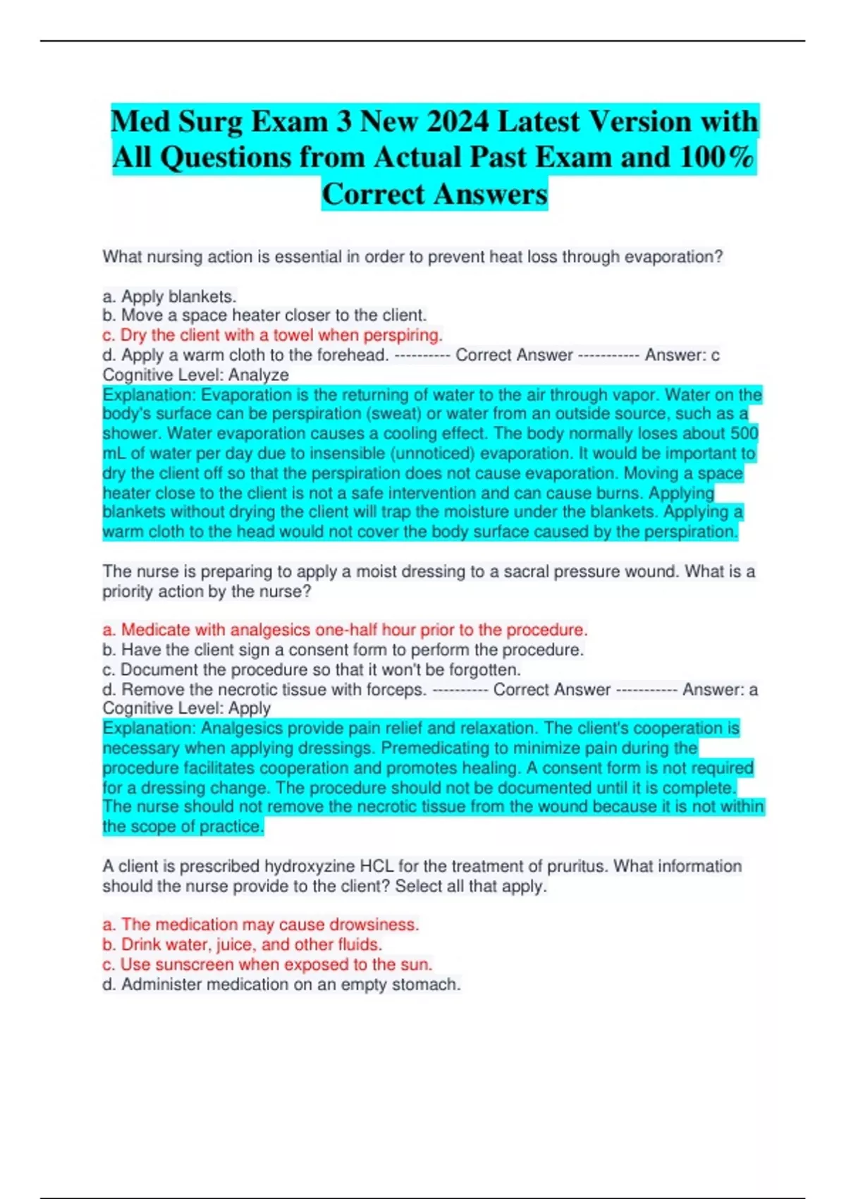 Med Surg Exam 3 New 2024 Latest Version with All Questions from Actual ...