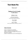 Test Bank For Business Law in Canada, 12th Edition by Richard A. Yates, Teresa Bereznicki-Korol, Trevor Clarke, Dean A. Palmer Chapter 1-16