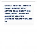 Exam 2: NSG 526 / NSG 526 Exam 2 NEWEST 2024 ACTUAL EXAM QUESTIONS AND CORRECT DETAILED ANSWERS VERIFIED ANSWERS ALREADY GRADED A+