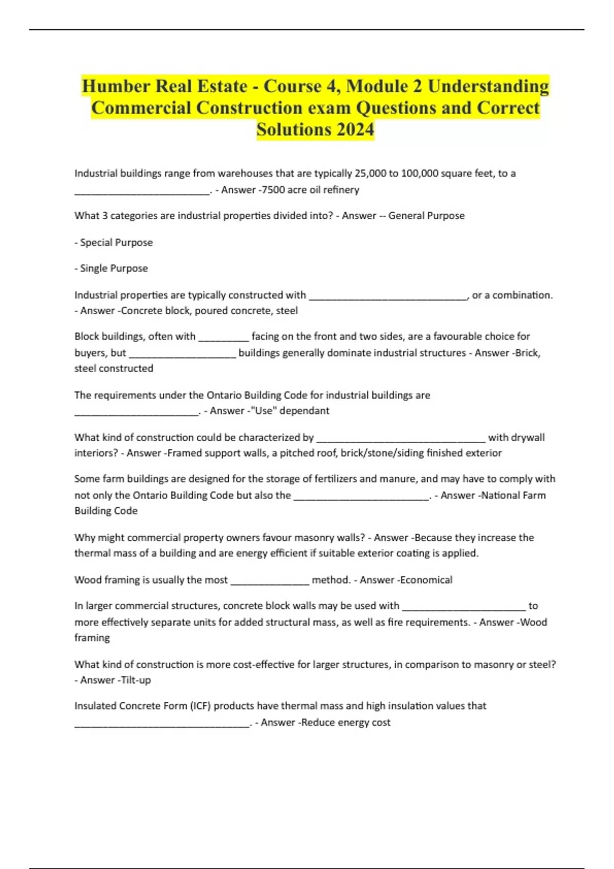 Humber Real Estate Course 4, Module 2 Understanding Commercial