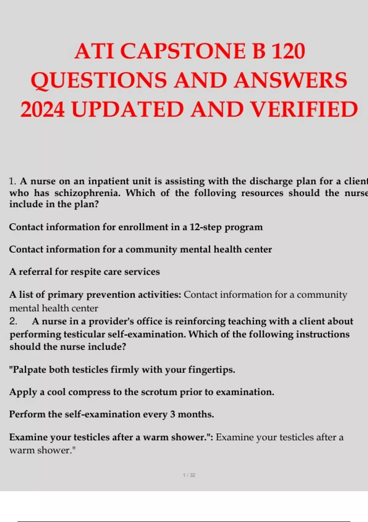 ATI CAPSTONE B 120 QUESTIONS AND ANSWERS 2024 UPDATED AND VERIFIED ...