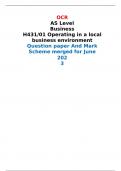 OCR AS Level Business H431/01 Operating in a local business environment Question paper And Mark Scheme merged for June 2023 