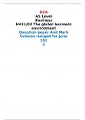 OCR AS Level Business H431/03 The global business environment Question paper And Mark Scheme merged for June 2023 