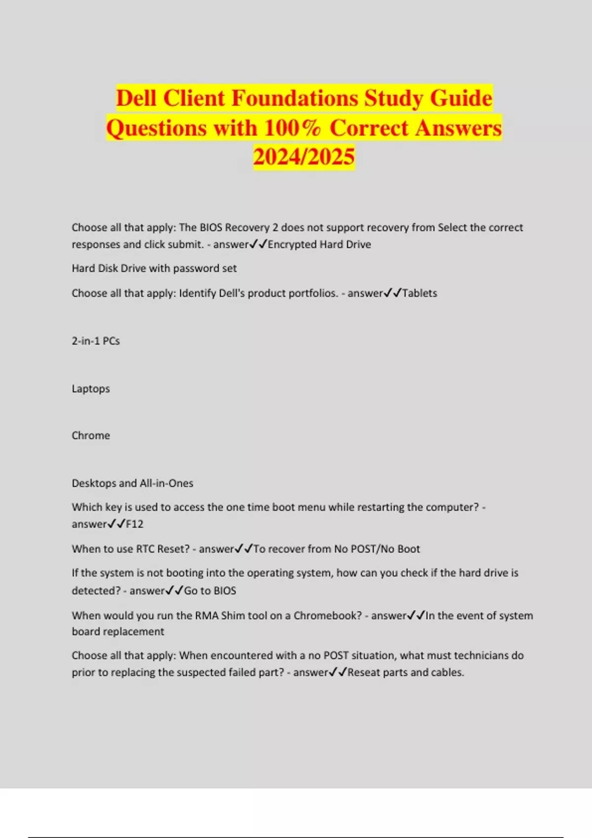 Dell Client Foundations Exam Bundle With Updated Questions And Answers ...