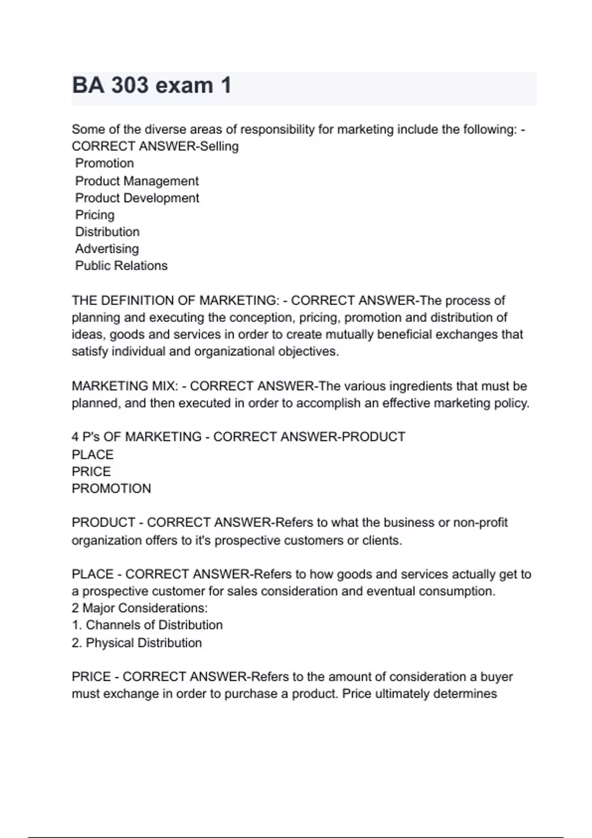 BA 303 exam 1 questions and verified answers (2023/ 2024) 100% correct ...