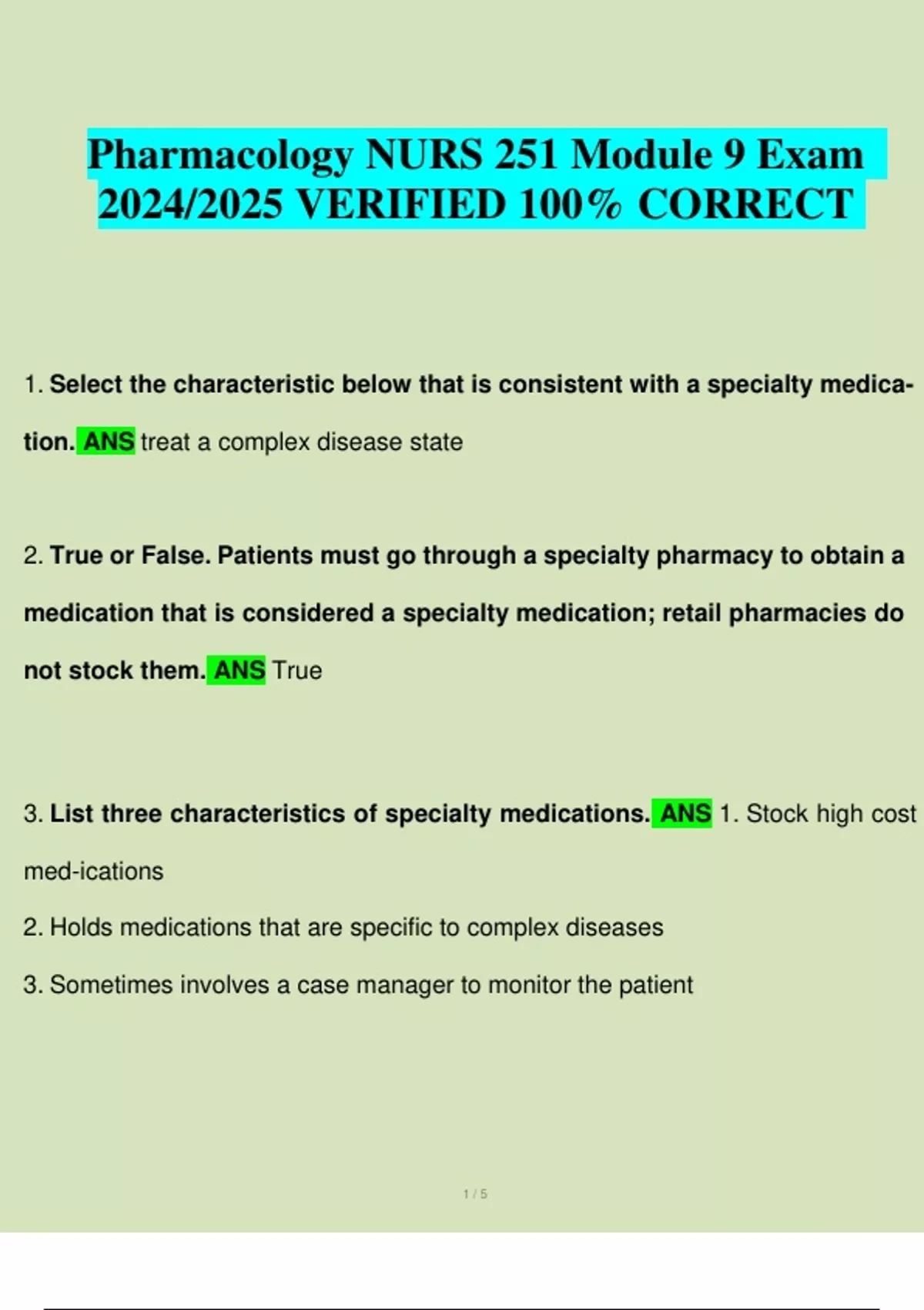 BEST REVIEW Pharmacology NURS 251 Module 9 Exam 2024/2025 VERIFIED 100% ...