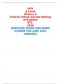 OCR A Level History A Y101/01 Alfred and the Making of England 871–1016 QUESTION PAPER AND MARK SCHEME FOR JUNE 2023 (MERGED) 