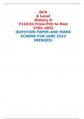 OCR A Level History A Y110/01 From Pitt to Peel 1783–1853 QUESTION PAPER AND MARK SCHEME FOR JUNE 2023 (MERGED) 