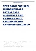 TEST BANK FOR HESI FUNDAMENTALS LATEST 2024 QUESTIONS AND ANSWERS WELL EXPLAINED AND REVIEWED GRADED A+