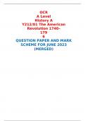OCR A Level History A Y212/01 The American Revolution 1740– 1796 QUESTION PAPER AND MARK SCHEME FOR JUNE 2023 (MERGED) 