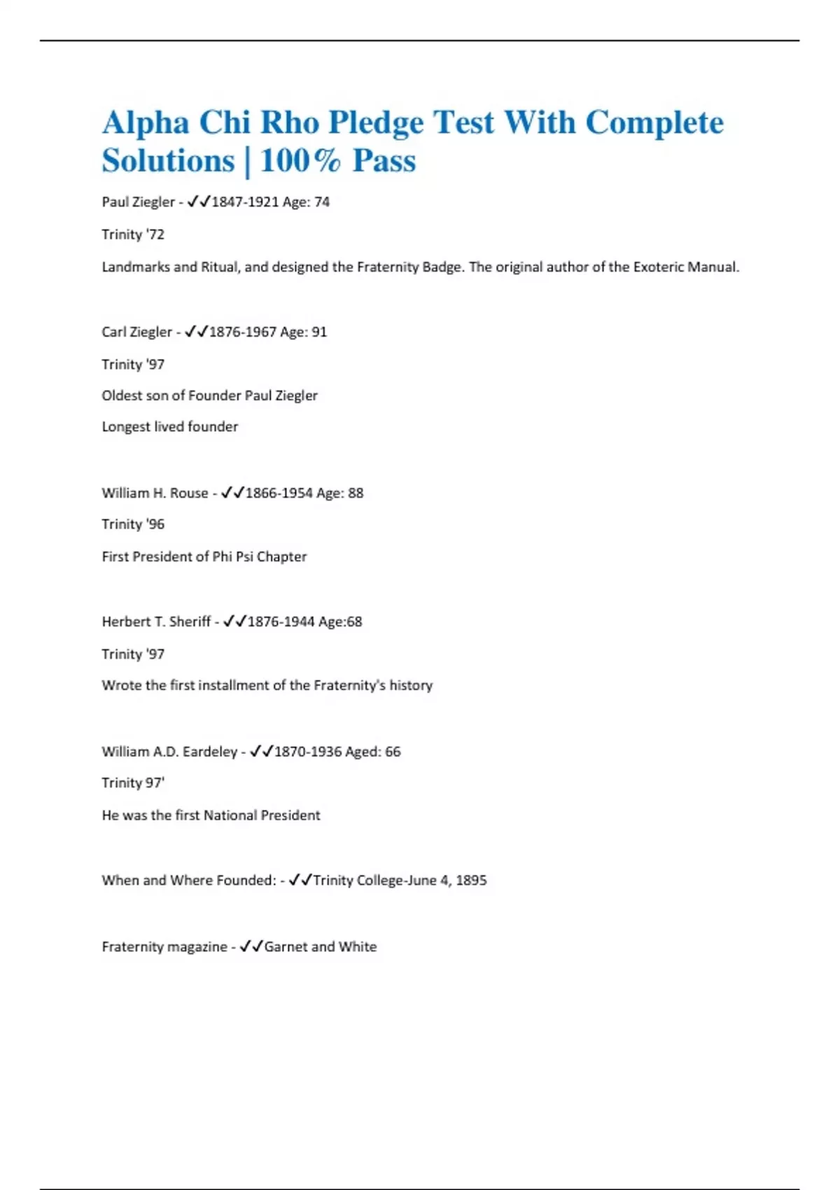 Alpha Chi Rho Pledge Test With Complete Solutions | 100% Pass - Alpha ...