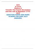 OCR A Level History A Y213/01 The French Revolution and the rule of Napoleon 1774–1815 QUESTION PAPER AND MARK SCHEME FOR JUNE 2023 (MERGED) 