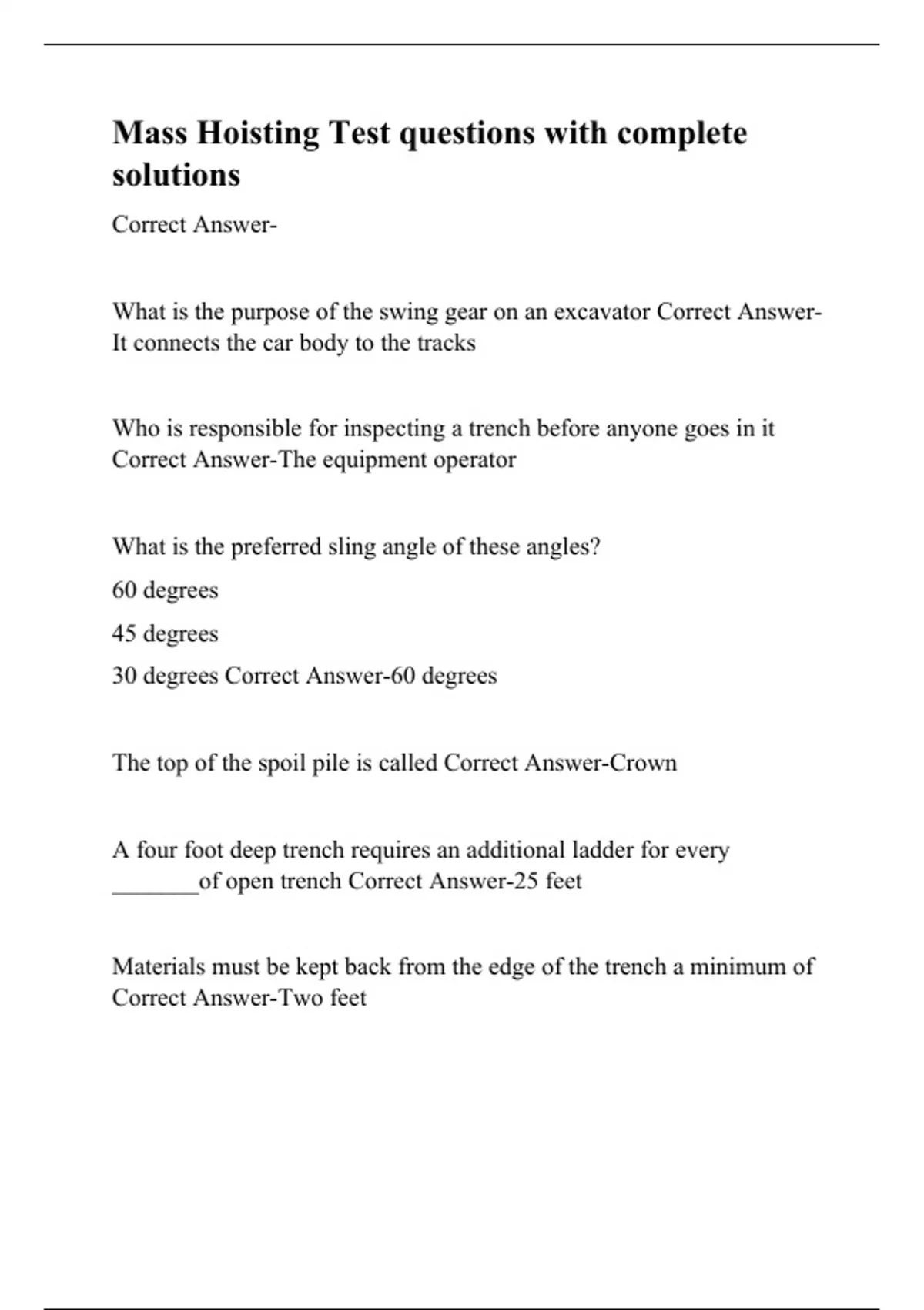 Mass Hoisting Test questions with complete solutions Hoisting License