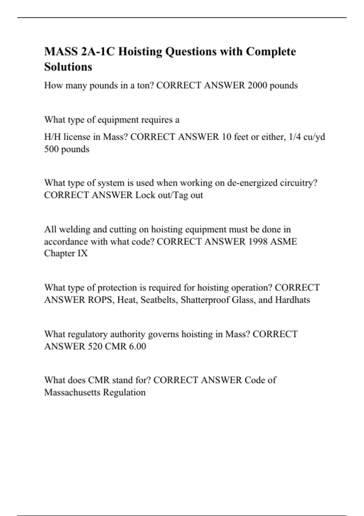 MASS 2A1C Hoisting Questions with Complete Solutions Hoisting
