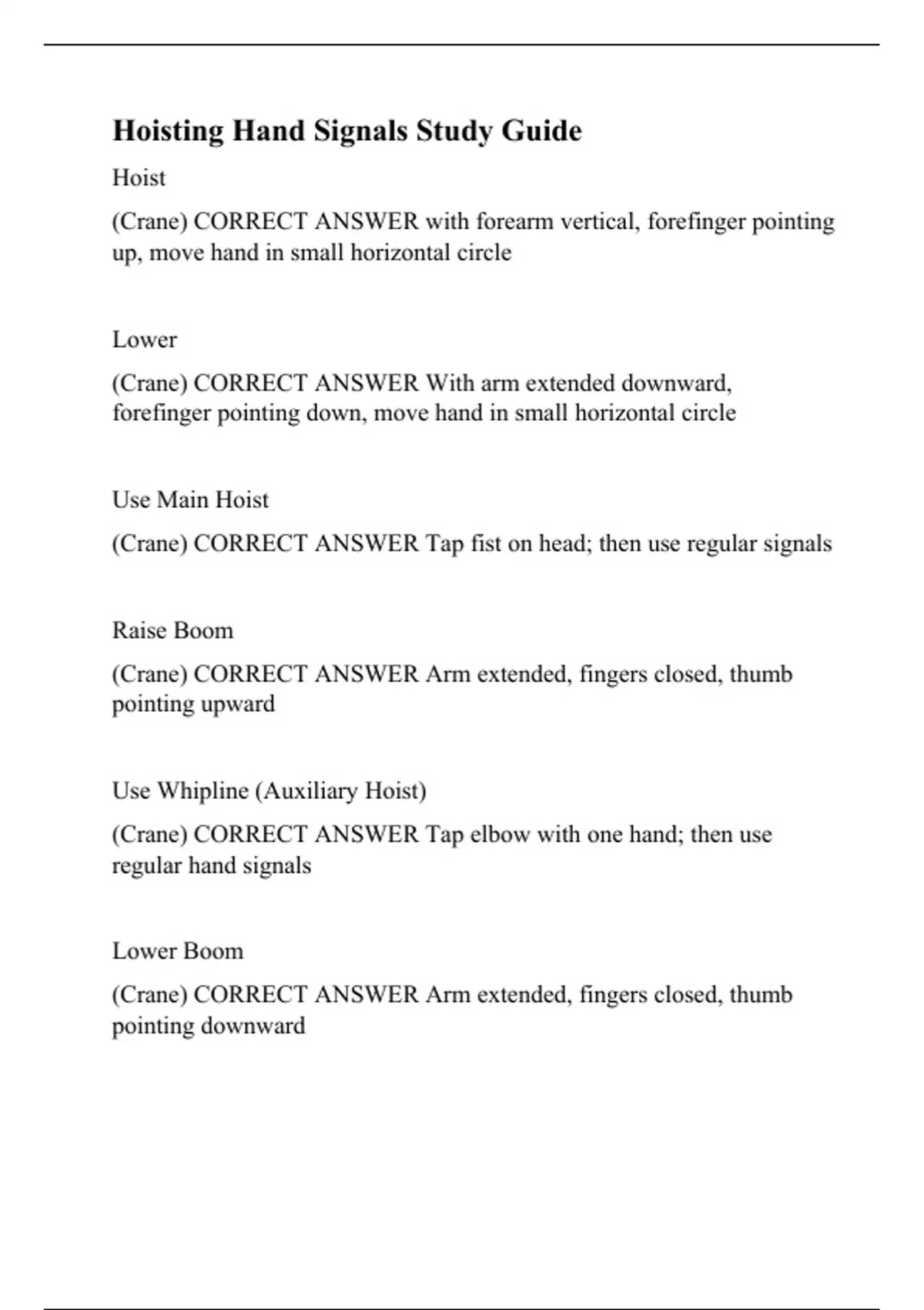 Hoisting Hand Signals Study Guide Questions With Complete Solutions