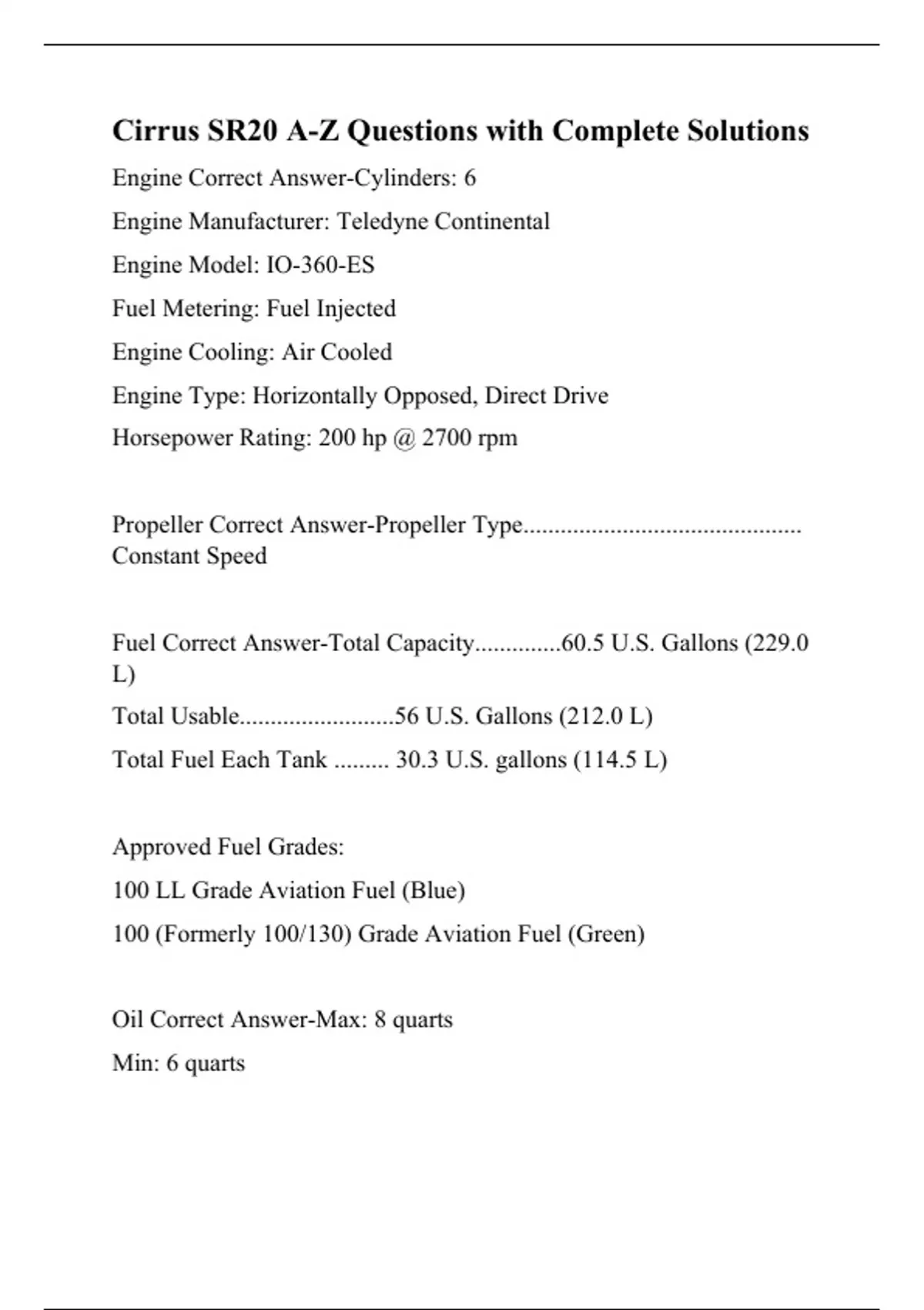 Cirrus SR20 AZ Questions with Complete Solutions Cirrus SR20 Stuvia US