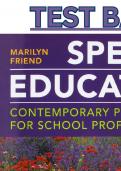 Test Bank - Special Education: Contemporary Perspectives for School Professionals 5th Edition by Marilyn Friend - Complete Elaborated and Latest Test Bank. ALL Chapters(1-15) included and Updated